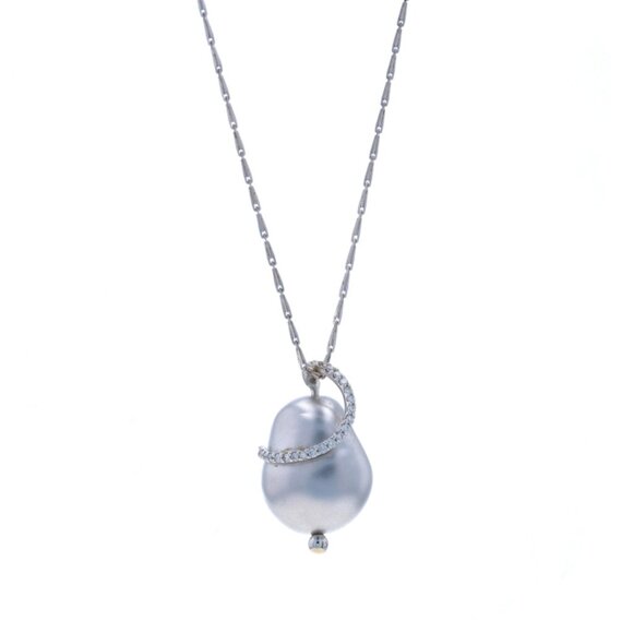 Roberto Coin Perl L'amore Diamond Necklace 16 1/2" White Gold 18k Rd.14ctw Italy - Picture 1 of 6